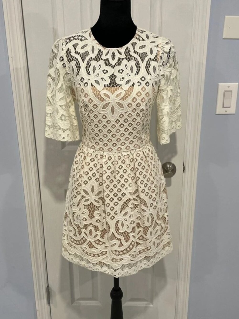 Elizabeth and James Azria Women’s Ivory Lace Fit Flare Dress 0
